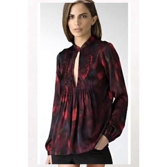 Theory Bianca Vague Silk Pleated Keyhole Blouse Quiet Luxury Fairy Grunge Size S - Picture 1 of 9